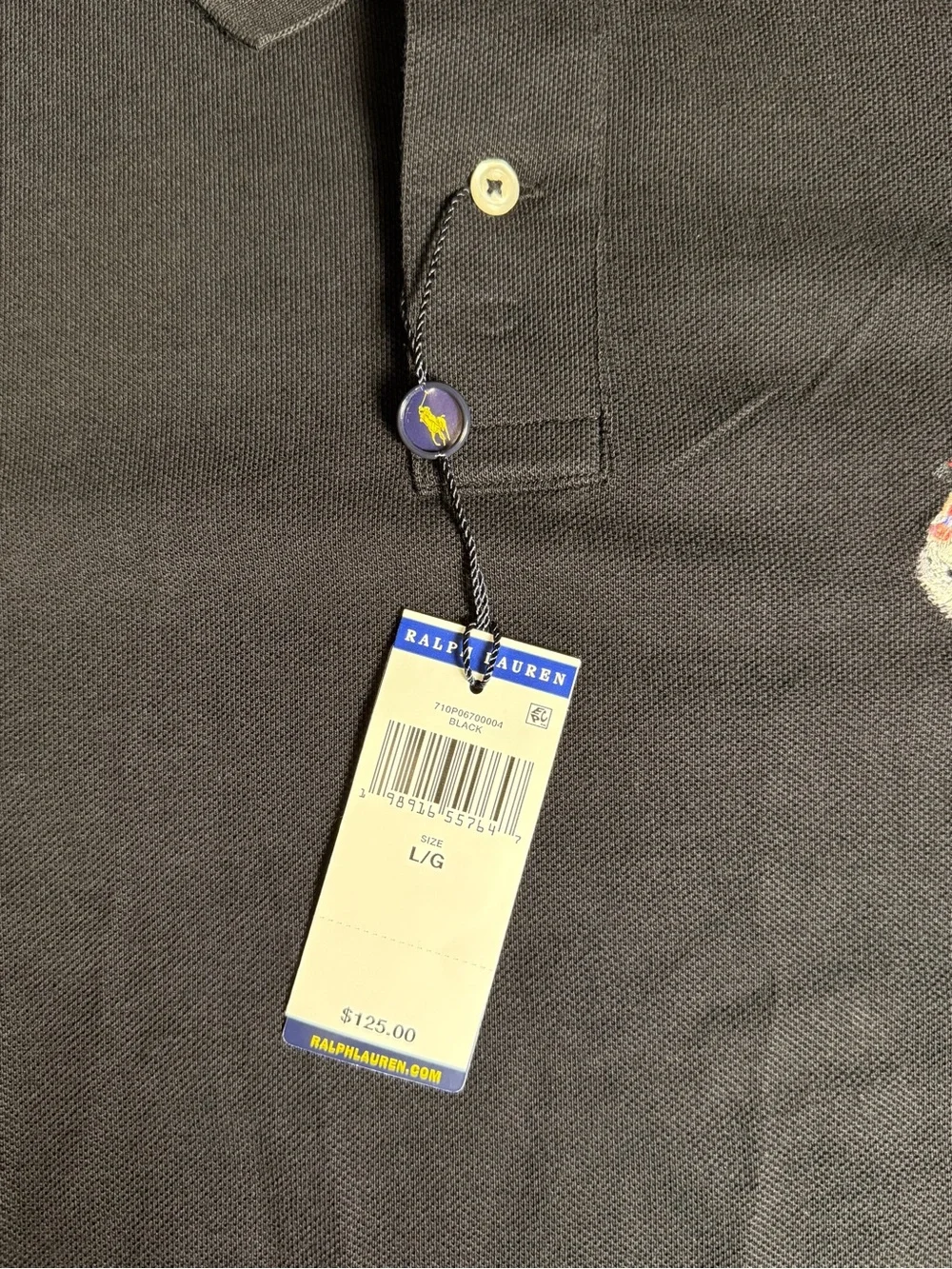 Polo by Ralph Lauren Men’s Black Polo Shirt with Embroidered Dog Logo NWT